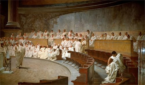 HRJUBWREE Dipinti Famosi Stampe d'Arte Mural Dipinto Cicerone accusa Catilina in Senato Congiura di Ceaare Maccari Per la Decorazione del Soggiorno 60x90cm