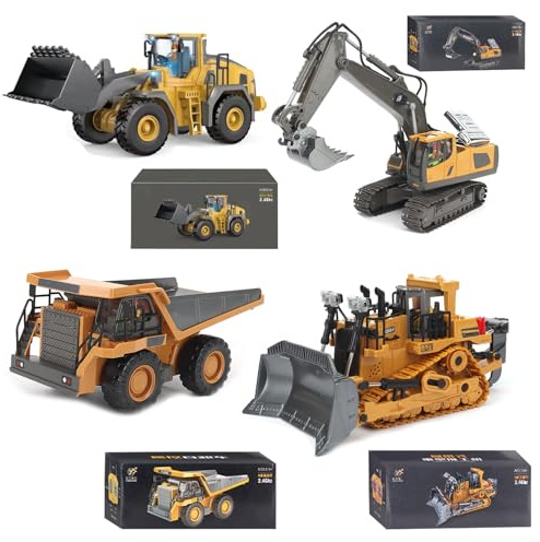 Construction Rc, Remote Control Excavator with Cool Lights & Sounds, 2.4ghz Rc Excavator for Adults - Alloy Material, Complete Control over the Construction Site (4Pcs)