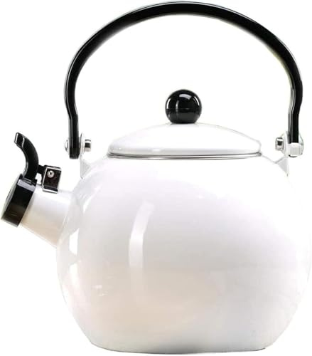 Bouilloire sifflante en émail de 2 litres - Poignée Ergonomique Pliable - Théière Durable et antirouille (Rouge)