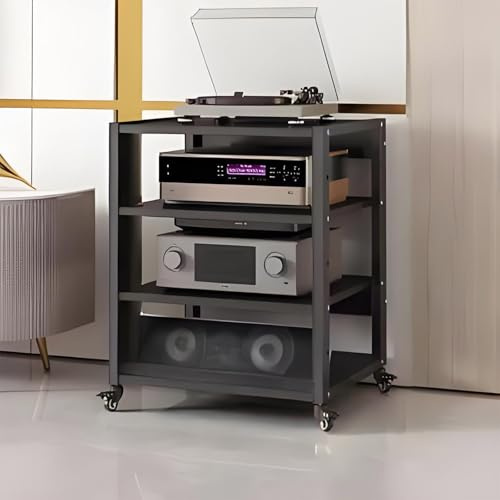 Estante giratorio de 360° para almacenamiento de medios de audio y vídeo, soporte estéreo para DVD, juegos y electrónica, elegante estante AV (50 x 40 x 69,5 cm)