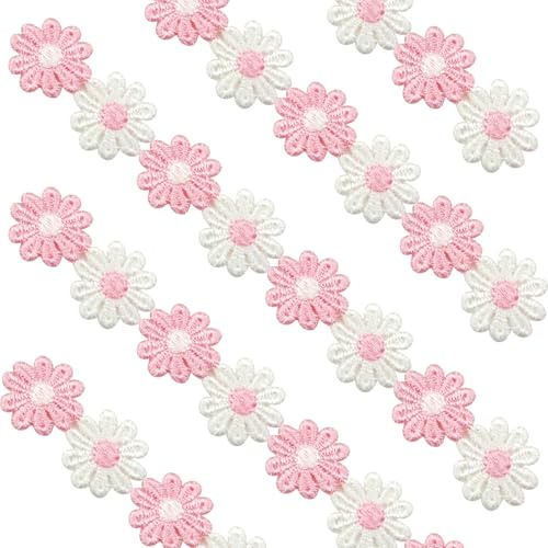 5 Yard Spitzenband Blumen, 25mm Zierband Spitzenborte Stickerei Dekoband Geschenkband Tischdeko Gänseblümchen Borte für Basteln Handwerk Nähen Hochzeit Deko