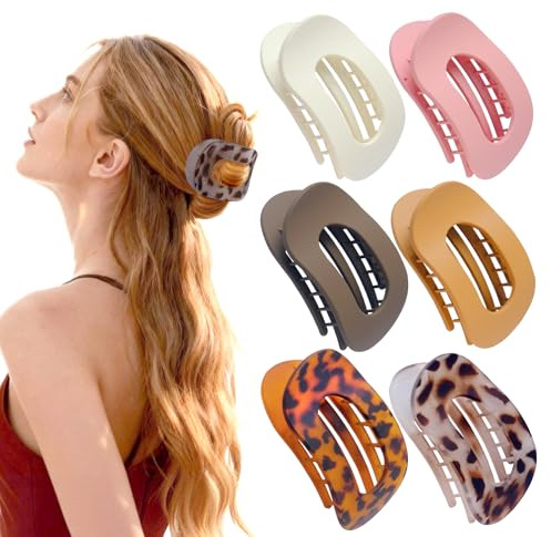 AgagaQx Pince Plate Cheveux Élégantes, 6 Pièces Pinces Cheveux Femme Chic, Antidérapant Hair Clip, Grosse Pince à Cheveux Bec de Canard, Barrette Cheveux Tenue Solide, Pince pour Cheveux Épais et Fins