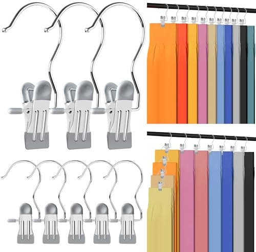 20 Pack Trouser Hangers w/Rubber Coated, Portable Hanger Clips for Travel, Leggings Organizer for Closet Space Saving, Holds Hats Boots Skirts Shorts Jeans (Grey)
