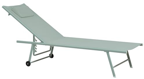 Beliani Gartenliege 2er Set Metall mit Mesh hellgrün verstellbar mit Rollen Soroni