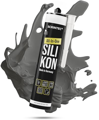 SCRINTEC® All-In-One Silikon Anthrazit [310 ml] – Silikon Dichtstoff für Bad, Küche & Fenster – UV-beständig, lebensmittelecht & natursteinverträglich – in recycelter Kartusche – Made in Germany