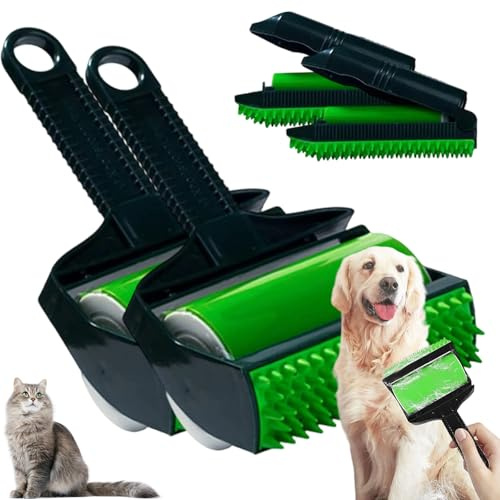 Wiederverwendbarer 3in1 Haustier Haarroller, Tierbedarf Plus Tierhaarentferner, Fusselrolle Abwaschbar, Haare Mühelos Entfernen, Für Tierhaare Autositze, Teppiche, Kleidung (2Grün)