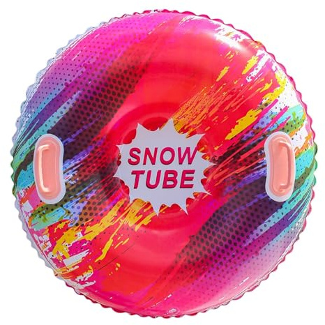 Aufblasbarer Schneereifen 1 Stück aufblasbarer Schneescheiben-/Schlitten mit Griffen for alle Altersgruppen, robust und kältebeständig for aufregende Fahrten(Pink)