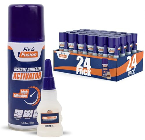 FIX & FUSION Set aus Sekundenkleber (25g) und Aktivatorspray (100ml) – Schneller Alleskleber für Holz, Kunststoff, Gummi, Metall & Keramik – Ideal für DIY, Reparaturen & Industrieanwendungen (24 Pack)