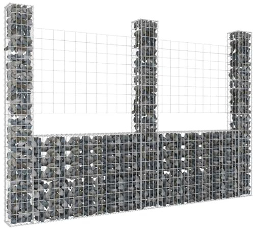 Clôture de chantier pour chien, panier gabion en forme de U, avec 3 colonnes en fer, 260 x 20 x 200 cm, clôture pour chien, jardin