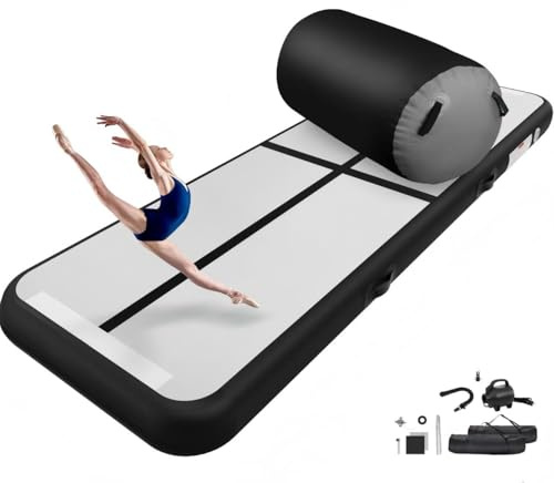 airtrack matte 10cm Hoch professionelle Tumbling Matte with air rolle turnen,3m/4m Gymnastikmatte Turnmatte with 100x60cm Air Roll | Aufblasbare Trainingsmatte mit elektrischer Luftpumpe