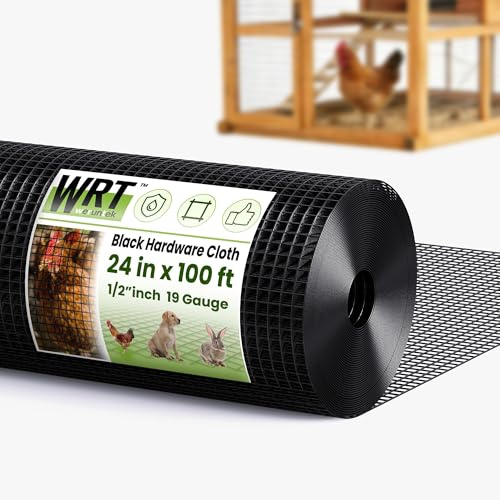 1/2 inch 19 Gauge 24 inch x 100Foot Black Hardware Cloth PVC Coated Welded Wire Mesh Roll, Heavy Duty Metal Mesh with Square Grid, Fencing Roll for Chicken Coop Barrier, Chicken Coop Garden Fence