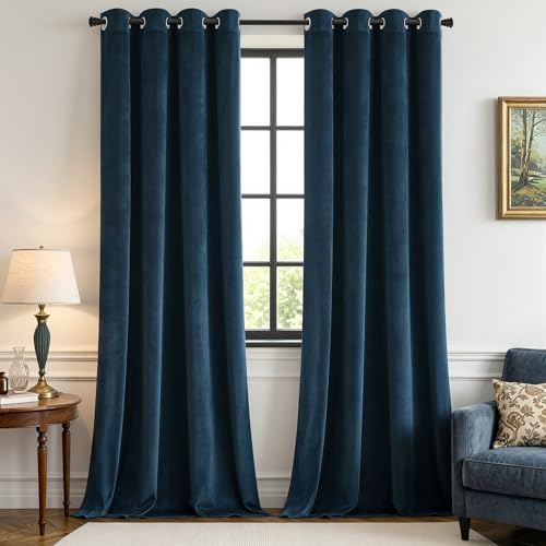 MIULEE Samtvorhang mit Ösen, Vorhänge Blickdicht 140x245 cm Blau, 2er Set | Weicher Gardinen Blickdichter Samtvorhang mit Ösen, Thermoverdunkelnd, Moderner Luxus für Wohnzimmer & Schlafzimmer