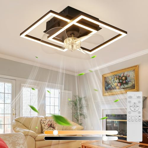Homefire LED Deckenventilator Mit Beleuchtung 3000-6500K Dimmbar Schwarz | Leise Deckenlampe Mit Ventilator Und Fernbedienung Modern Deckenventilatoren Mit Licht 6-Gang DC-Motor Timer für Schlafzimmer