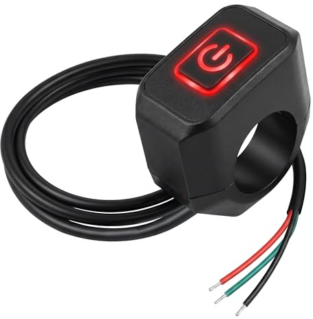 Interruptor de moto con indicador rojo, interruptor de luz de motocicleta de 3 hilos IP65, botón de moto encendido apagado para iluminación LED, control de luz auxiliar, caja compacta, color negro