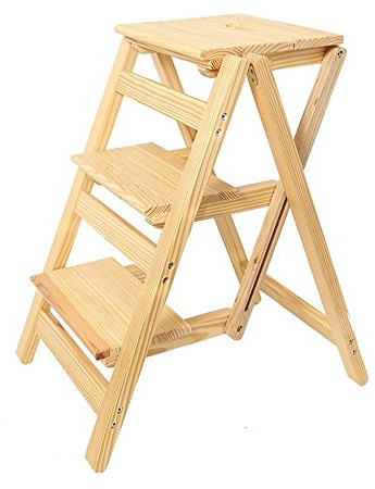 Scala a pioli in Legno massello, Sedia a Scala Multifunzionale in Legno, Scala Pieghevole con 3 gradini per la Decorazione della casa e della Biblioteca/#3