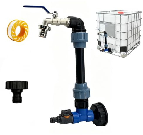 Yolistar Kit IBC 2 en 1 avec Adaptateur - Robinet Col de Cygne + Vanne à Bille 3/4, Raccord pour Cuve 1000L, Fût IBC et Récupérateur d'Eau de Pluie, Acier Inoxydable, Hauteur 25 cm