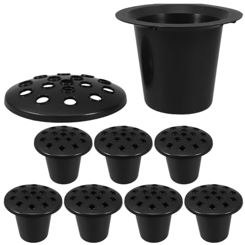 DEEPCRAFF 8 Pezzi Portafiori per Cimitero Nero in Plastico Design a 16 Fori a Forma di Loto, Raffinato e Facile da Posizionare per Decorazioni di Tombe e Cimiteri