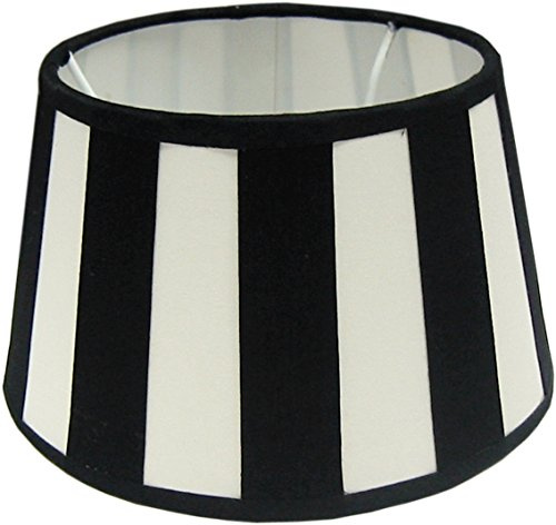 HDmirrorR Tisch-Lampenschirm *rund*, Chintz Creme mit schwarzen Balkenstreifen Du=20 /Do=15 / schräge H=12cm, Befestigung unten E27 (E14 mit optional bestellbarem Reduzierring)