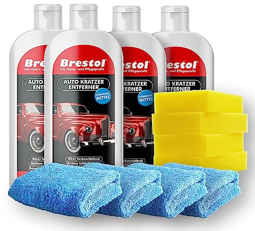 BRESTOL® Auto Kratzer Entferner mit Zubehör - Kratzerentferner Autolack - entfernt kleine Kratzer & Schrammen, Farbspuren, Reibspuren & Rostspuren, Lackkratzerentferner & Lackreiniger