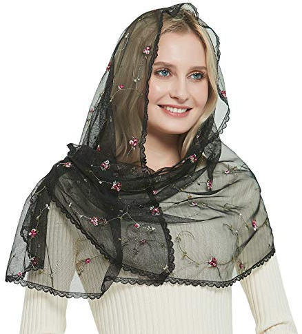 Leimandy Orthodox Veil Head Covering with Embroidered Flowers Catholic Chapel Mantilla veil V50
