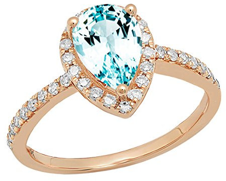 Dazzlingrock Collection 18K 9x6 mm Birnen-Edelstein & runder weißer Diamant Damen Halo Tropfenform Verlobungsring Roségold Aquamarin Diamant Gold Aquamarin, Aquamarin, Diamant, Gold, Aquamarin