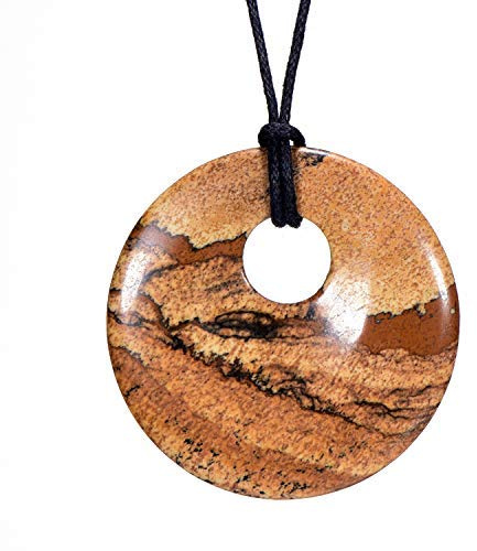 Morella Women's Necklace 31.5 inch - 80 cm gem-Stone Donut Pendant Picture Jasper in a Velvet Bag