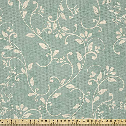 ABAKUHAUS Rebe Stoff als Meterware, Vintage Style Laub, Microfaser Stoff für Dekoratives Basteln, 1M (230x100cm), Reseda Grün Hellgrün und Grau weiß