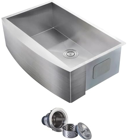 Comllen Commercial 33 Inch 304 Stainless Steel Farmhouse Sink, Single Bowl Kitchen Sinks 16 Gauge 9 Inch Deep Handmade Undermount Farm Apron Front Kitchen Sink