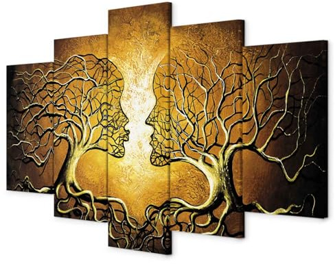 B&D XXL - Leinwandbild Struktur Abstrakt Liebe, 100x50 cm, 5-teilig, modern | Hochwertige Leinwand, sofort aufhängbar, ideal fürs Wohn- oder Schlafzimmer, wasserfest und lichtecht, langlebig, stilvoll
