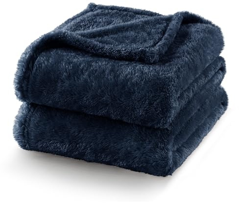 Exclusivo Mezcla plysch luddig fleecefilt 127 x 178 cm, supermjuka, fluffiga och varma filtar för soffan, säng, alla säsongsanvändning, marinblå