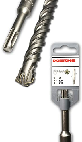 WERHE Betonbohrer SDS PLUS 25x800mm – Hammerbohrer für Beton und Ziegel – 4-Schneiden