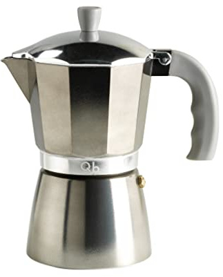 Q.b. Fluo by Mopita, Espressokocher für 6 Tassen aus Aluminium, Silikonbeschichtung, Verbrühungsschutzgriff, für alle Kochflächen, keine Induktion, Farbe Silber
