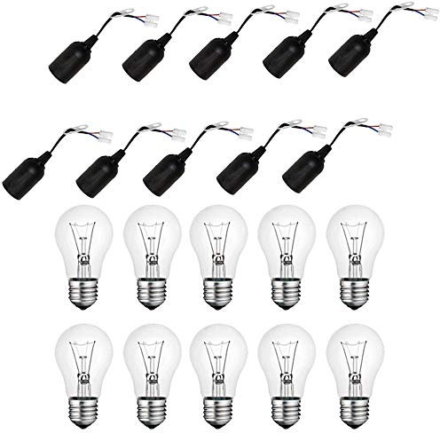 NCC-Licht 10 x Baufassung Lampenfassung Renovierfassung E27 schwarz mit Steckklemme + 10 x Glühlampe A55 60W E27 klar 710lm