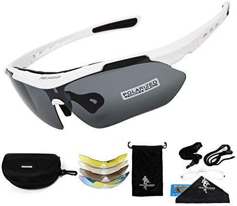FREE SOLDIER Lunettes Homme de Cyclisme Lunettes anti-UV400 Tactiques Militaires 5 en 1 Lunette Peche pour VTT Airsoft Course à Pied, Conduite, Sports de Plein air(Blanc)