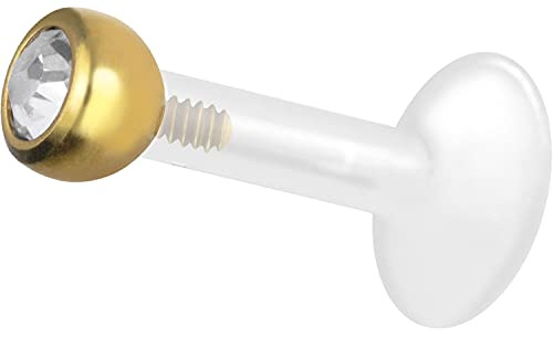 PIERCINGLINE PTFE Labret mit Innengewinde | TITAN AUFSATZ KRISTALL | Piercing Lippe Nase Ohr Helix | Farb & Größenauswahl
