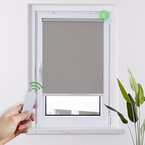 HOMEDEMO M100 Elektrische Rollos Verdunkelungsrollo mit Motor & Fernbedienung, Grau 50x150cm(BxH), Smart Rollo ohne Bohren klemmfix & mit Bohren, Sonnenschutz Sichtschutz Rollo für Fenster