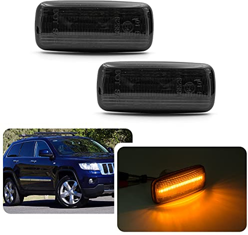 njssjd LED-Seitenblinker, Repeater-Leuchten für Jeep Grand Cherokee Commander Compass Patriot Chrysler 300C, bernsteinfarbene LED-Blinkerlampe, Rauchglas