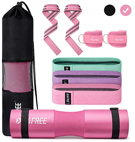 G4Free Juego de 9 almohadillas para pesas para sentadillas, empujes de cadera, estocadas, día de las piernas, barras olímpicas estándar con 2 correas de seguridad para tobillo de gimnasio, 3 bandas de