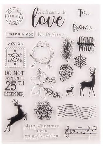Uposao Stempel Weihnachten,Frohe Clear Weihnachten Stamp Transparent Weihnachtsstempel Winter Silikonstempel mit Schneeflocke Weihnachtsmann Hirsch Baum für Scrapbooking Karten DIY,Kinder Geschenke