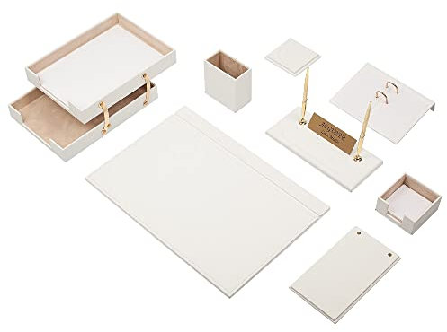 Schreibtisch-Set aus Leder – Schreibtisch-Organizer-Set – Büro-Schreibtischunterlagen-Zubehör – 10 Schreibtisch-Aufbewahrung (White)