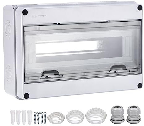 sourcing map Circuit Breaker Box 15 Way IP65 Waterproof Distribution Protection Box for Indoor Wall Circuit Breaker with Waterproof Connectors