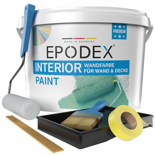EPODEX® INTERIOR PAINT | Innenwandfarbe | Wandfarbe | + Zubehörset | Trendfarben Polar Weiß Bunt Farbig | Spritzfrei Strapazierfähig Geruchsarm Hohe Deckkraft