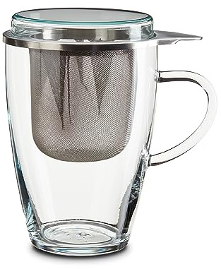 Peill+Putzler Germany Teeglas mit Sieb & Glasdeckel, 350 ml Teetasse aus Borosilikatglas, Hitzebeständig & Kristallklar, spühlmaschinengeeignet Glas Tasse mit Metallsieb