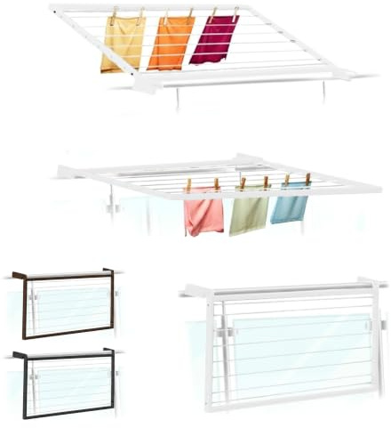 Flo.mar Stendino da Balcone e Parete 200x70 cm - Kit Montaggio Incluso - Stendibiancheria da Esterno Ribaltabile e Salvaspazio in Alluminio - 8 Cavi in Nylon - Stendipanni a Scomparsa (Flip)