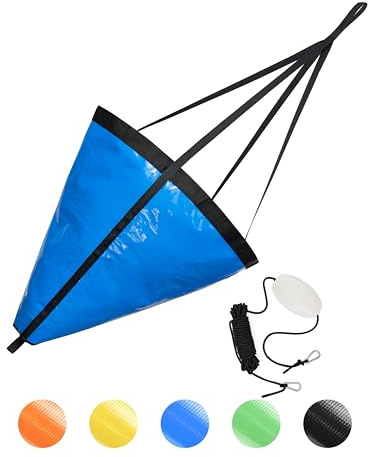 BLUEWING 42 Drift Sock Sea Anchors with Buoy Ball Float Leash 840D Nylon Parachute Fishing Drogue for Marine/Jet Ski/Sail Boat Blue