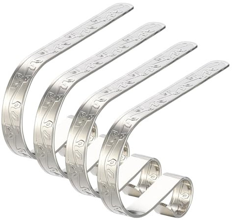 WYAN 4 pezzi la calza di Natale,mensola del camino,gancio per camino,gancio in metallo è adatto per albero di Natale, camino, decorazioni per feste di Natale(Argento con motivo floreale)