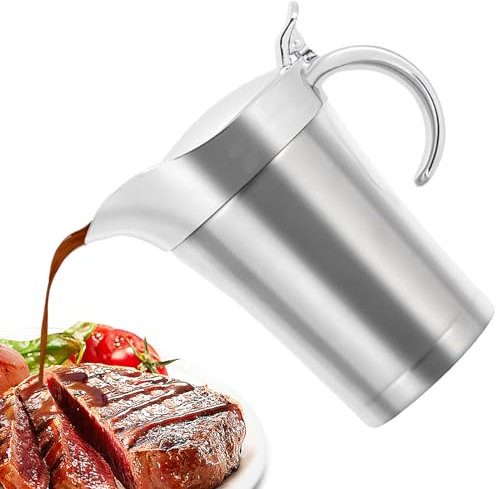 Edelstahl Thermo Sauciere,750ml Soßenkanne Mit Klappdeckel,Sauciere Aus Edelstahl,Thermosauciere Edelstahl,Doppelt Isoliert Silberner Saucenkrug Für Vanillesoße,Abendessen,Partys,Weihnachten