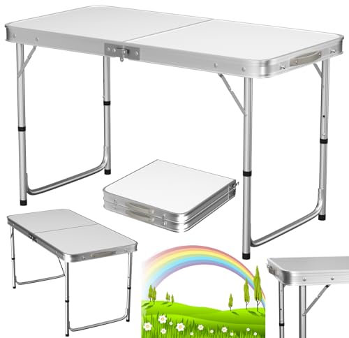 Lucn 4ft Pop-Up Folding Table Camping Table Garden Catering Trestle Table Outdoor Indoor Camping Kitchen Work Top Table for BBQ Picnic Party Dinner 4ft x 2ft Adjustable 3-Height 2.3/2/1.8ft