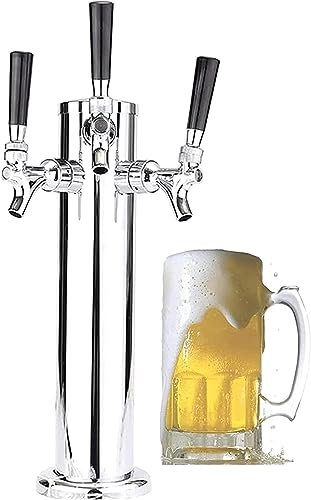 Beer Tower Drink Dispenser Draft Beer Tower Dispenser with 3 Taps, Hose, Wrench, Black Handle Stainless Steel Kegerator Tower Beer Dispenser for Home Bar Parties and Gameday Beer