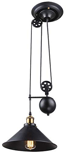 Zugpendelleuchte Vintage Pendellampe Höhenverstellbar Hängeleuchte Landhausstil, schwarz altmessing, 1x E27, DxH 30 x 90-180 cm